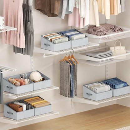 DIMJ Closet Storage Bins 10 Pack - Fabric Trapezoid Closet Organizer Bin, Foldable Storage Baskets for Shelves, Closet Shelf Organizer, Clothing Storage Box for Toys, Books, Towel, Clothes, Gray