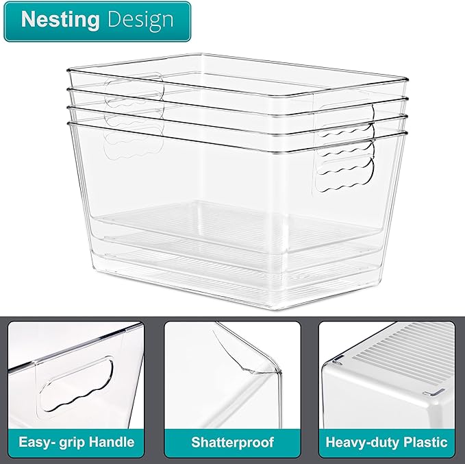 Sorbus Clear Storage Bins with Lids, 10 Pack Large Organization Bins with Handles – Clear Stackable Storage Containers for Storage, Pantry, Fridge, Cabinet, Closet & Kitchen Organization – BPA-Free