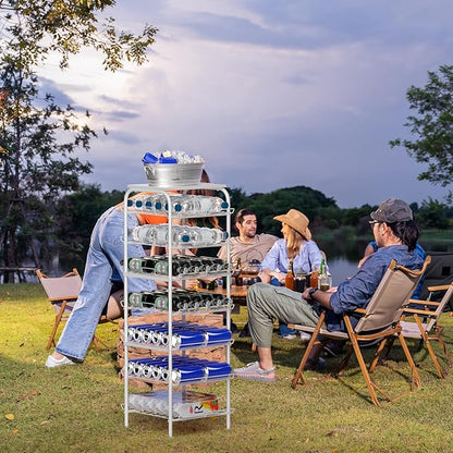 Vrisa Water Bottle Organizer 7 Tier Free Standing Water Bottle Holder Stand with Storage Shelves Beverage Drink Soda Can Rack Dispenser Metal Storage Shelf for Kitchen Pantry Party Office, White