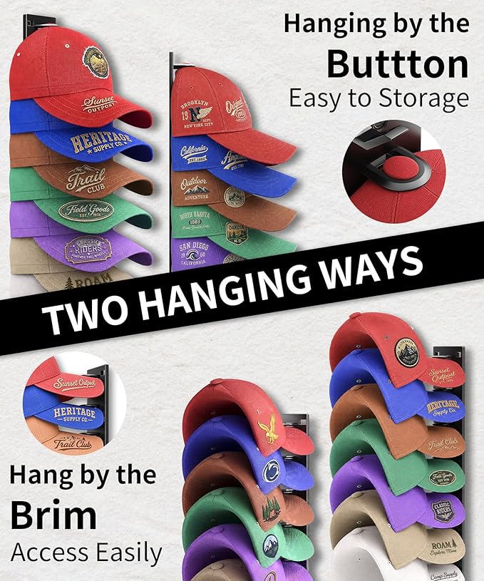 Hat Rack for Wall, 27 Hats Organizer Storage for Baseball Caps with Strong Adhesive & Drilling Screw, Hat Hanger Holder for Closet, Bedroom, 3 Pack