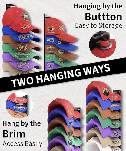 Hat Rack for Wall, 27 Hats Organizer Storage for Baseball Caps with Strong Adhesive & Drilling Screw, Hat Hanger Holder for Closet, Bedroom, 3 Pack