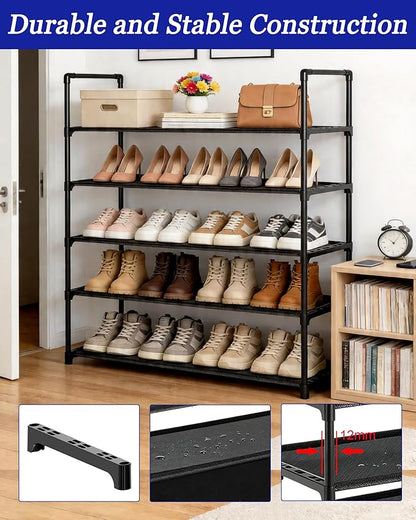 Large Capacity Space-Saving Shoe Rack, 5-Tier Detachable Shoe Storage Organizer Holds 20-25 Pairs, Waterproof Non Woven Fabric Corner Rack for Entryway, Closet, Hallway, Garage