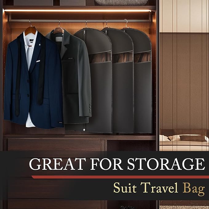 Hleelomi 5 Pack 40-inch Suit Bag Garment Bag for Travel and Storage, Garment Bags for Hanging Clothes with Zipper and Visible Transparent Window, Black