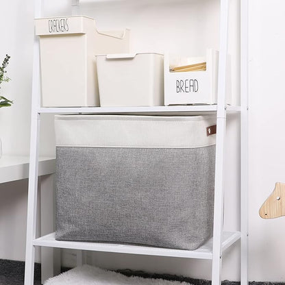 DULLEMELO Large Storage Baskets with Handles, Fabric Storage Bins for Organizing Clothes Toys Books, Canvas Storage Bin for Office Bedroom Closet Nursery Laundry Storage (White&Gray)