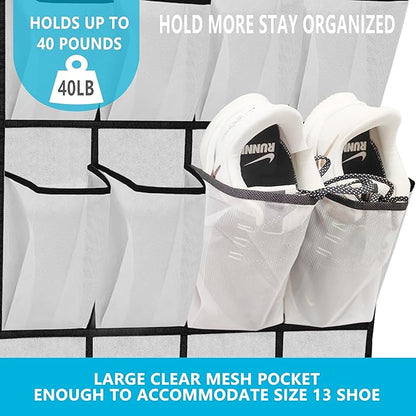ZHXNBXX Over The Door Shoe Organizers with 24 Mesh Pockets Shoe Organizer Storage Hanging SimpleHouseware Shoe Holder for Rack (White)