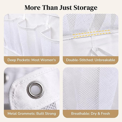 48 Pockets Over The Door Shoe Organizer, Large Mesh Hanging Shoe Rack, 6-Column Heavy Duty Shoe Storage for Sneakers and Heels, Behind Door Holder for Entryway Bedroom Dorm College, White
