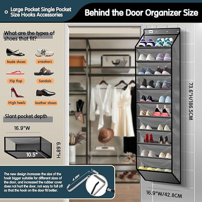 Kotkn 10 Tier Over The Door Organizer - Heavy Duty Hanging Storage Rack with Sturdy Oxford Fabric, Holds 20+ Pairs of Footwear, Boots & Sneakers, Saves 50% Closet Space (Gray)