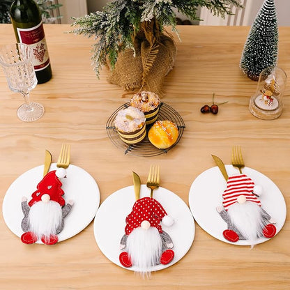 3PCS Christmas Silverware Utensil Holders, Cutlery Fork Spoon Knife Storage Bags, Premium Tableware Holder for Xmas Party Dinner Table Decoration