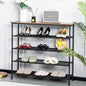 Tangkula 5-Tier Metal Shoe Rack, Freestanding Shoe Storage Organizer with Flat Mesh Shelf & Wooden Top for 16-20 Pairs, Industrial Shoe Storage Rack for Entryway, Hallway, Living Room, Rustic Brown