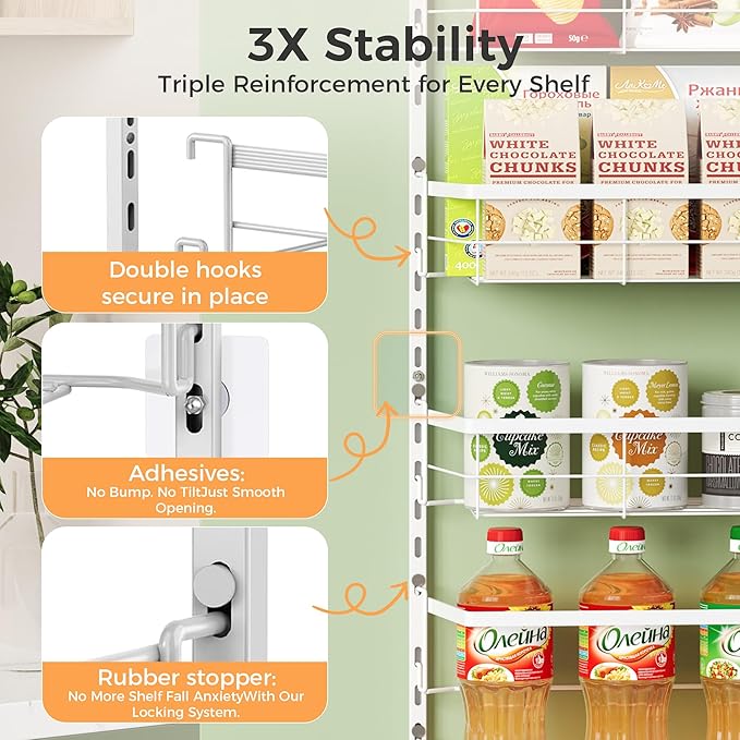 TOPCJ Over the Door Pantry Organizer,8-Tier Adjustable Heavy Duty Metal Hanging Storage Rack,Wall Mount Spice Shelf for Kitchen Bathroom Laundry Organization