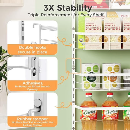 TOPCJ Over the Door Pantry Organizer,8-Tier Adjustable Heavy Duty Metal Hanging Storage Rack,Wall Mount Spice Shelf for Kitchen Bathroom Laundry Organization
