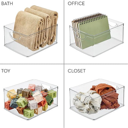 iDesign Plastic Stackable Kitchen Cabinet Storage Bin with Handles - Clear Pantry Organizer, 4-Pack