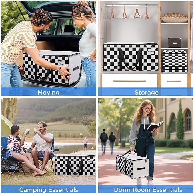 BETU 1 Pack Moving Bags Moving Storage College Dorm Camping Packing Travel PE Heavy Duty, Sturdy Handle, Zipper Large Storage Tote Bag Moving Boxes Box Alternative - White Plaid 29L x 15W x 15H