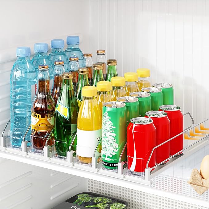 Drink Organizer for Fridge，Automatic Drink Dispenser for Fridge, 12-20oz Soda Can Dispenser for Refrigerator, Soda Can Organizer for Pantry Holds up to 30 Cans, 6 Row