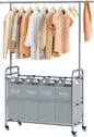 Tajsoon Laundry Sorter with Hanging Bar, 4 Section Rolling Laundry Hamper with Heavy Duty Lockable Wheels, Laundry Sorter Cart for Bathroom & Bedroom, Gray