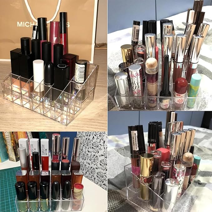 Tecbeauty Lipstick Holder, 24 Slots Clear Lipstick Organizer Acrylic Lipgloss Storage Display, Small