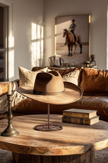 Cowboy Hat Stand, Heavy Duty Metal Hat Holder for Desk Countertop Closet, Wagon Wheel Hat Display Rack for Fedora, TableTop Western Hat Stand for Vendors Retail, Mens Cowboys Gifts, 2 Pack, Bronze