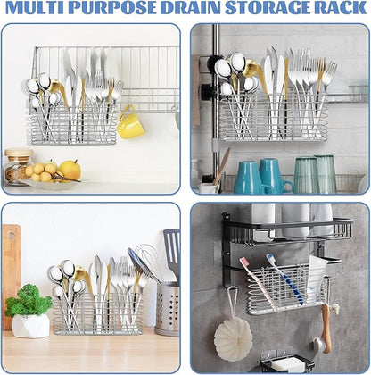 Stainless Steel Cutlery Hanging Basket for Knife Fork Spoon, Quick Drying Compartmental Utensil Drainage Rack, Rustproof Hollow Out Utensil Drying Basket for Kitchen