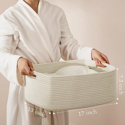 UBBCARE 2 Pack Storage Baskets for Shelves, Large Woven Storage Baskets, Dog Toy Bins, Baskets for Organizing Clothes, Towels, Books, Blanket, 17"L x 13"W x 7.5"H, Beige