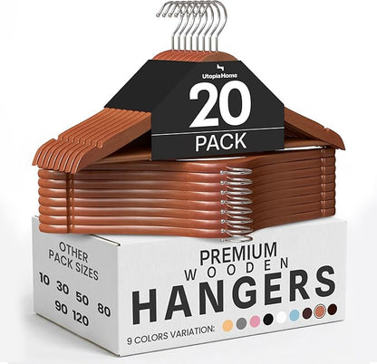 Utopia Home Premium Wooden Hangers 20 Pack - Durable & Slim Coat Hanger - Suit Hanger with 360-Degree Rotatable Hook - Wood Hangers with Shoulder Grooves (Cherry Color)