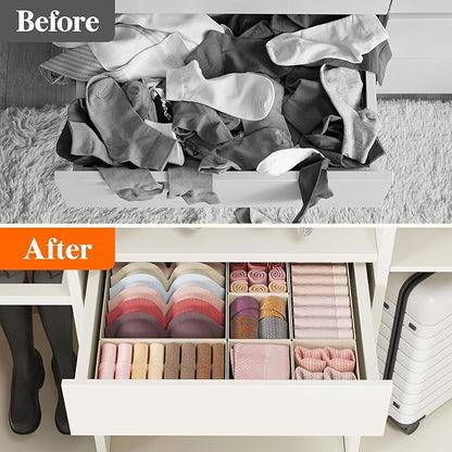 Lifewit 16 Pack Drawer Organizer, Dresser Underwear Drawer Organizer Bins, Foldable Fabric Closet Organizers, Storage Drawer Dividers, Dorm Room Essentials for Clothing, Socks, Towels, Ties Khaki