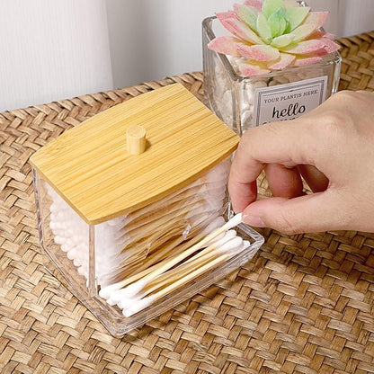 Hipiwe Acrylic Q-Tip Holder with Lid - Clear Q-Tips Dispenser Bathroom Containers Canister Cotton Swab Holder Bathroom Countertop Storage Organizer for Q-tip Cotton Swab