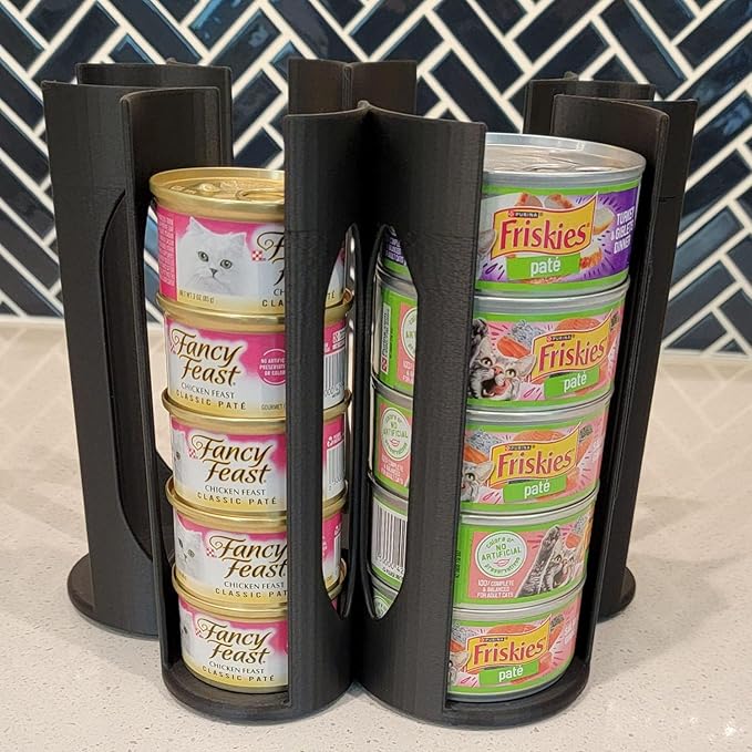 Cat Food Organizer Holder - Can Organizer for Pantry, Wet Cat Food Storage Container for 3oz & 5.5oz, Vertical Dispenser, Space Saving Pantry Stand for Kitchen Cabinet & Countertop (black)