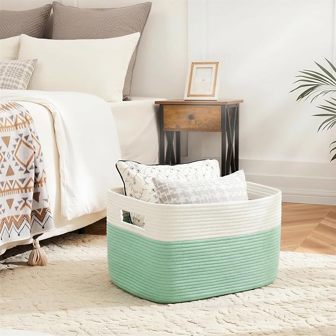 Artfeel Blanket Basket,Rectangle Woven Baskets for Storage,30L Laundry Basket for Decorative Nursery Blanket,Toys,Dirty Clothes and Magazine in Shelves,Baby Room,and Living Room