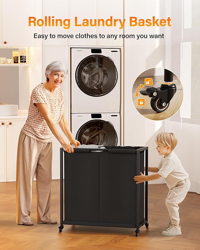 Laundry Sorter 4 Section: Laundry Hamper Basket with Shelf and Wheels - Rolling Laundry Basket Organizer with Fabric Drawers and Pull-Out Cart - Clothes Hamper for Laundry Room Bathroom Bedroom