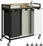 Herture Laundry Hampers with Shelf, Laundry Basket 3 Section, Laundry Sorter with Pull-Out Removable Large 3 Color Bags and Movable Wheels, Metal Frame, 3 x 15.87 Gallons (60L), Greige PF04XLZ