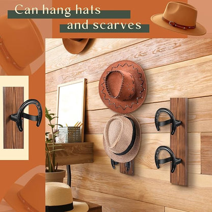 DoubleFill 5 Packs Cowboy Western Hat Rack Cowboy Hat Holder Hat Hanger Wall Mount Black Hat Hooks for Display Wall Decor Keeps Original Shape of Hat