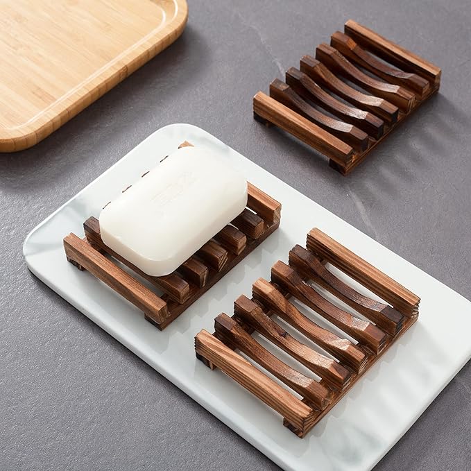 Wooden Soap Dish for Shower,Set of 3,Self Draining Bar Holder for Bathroom, Soap Saver Tray Soap Stand for Homemade Soap, Vowupt