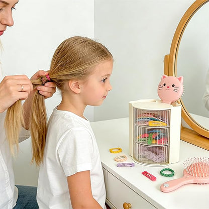 Hair Accessories Organizer with Hair Brush Holder, Rotatable Makeup Brush Holder for Necklaces, Earring, Bracelet, Ring, Makeup Brushes, Hair Clip and Hair Accessories (3 Layer Beige)