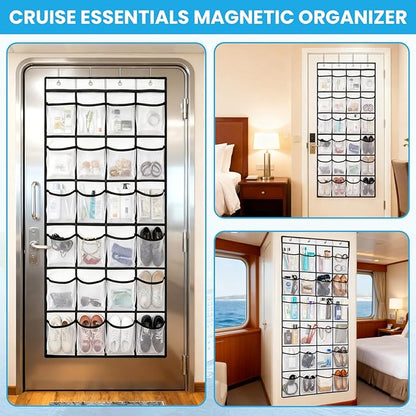 Cruise Essentials 2026 Over The Door Organizer For Cruise Ship 24 Pocket Magnetic Door Organizers with 4 Metal Hooks and 4 Strong Magnets Door Organizer Hanging for Cabin Behind Door Storage Organizer