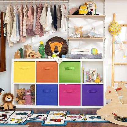 GRANNY SAYS 13 Inch Cube Storage Bins, Colorful Cube Storage Organizer, Fabric Storage Bins, Storage Cubes for Shelves, Closet, Toy Storage Bins for Kids Room, Play Room, Rainbow, 6-Pack