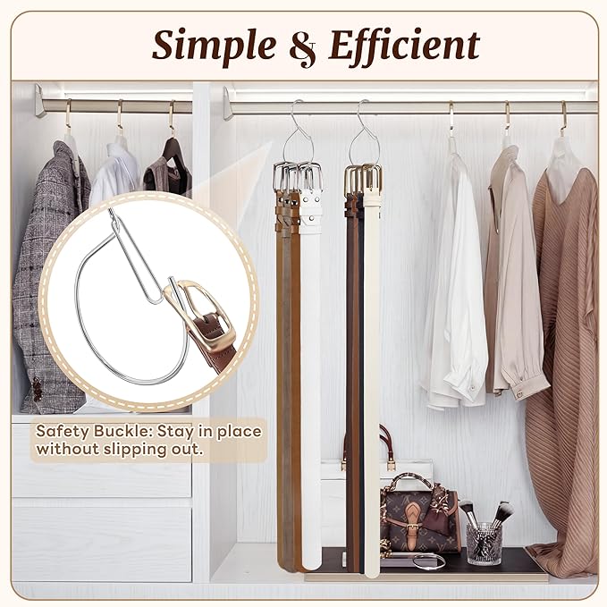 MEILIDY Belt Hanger, Compact Metal Belt Rack Hooks with Safety Buckle for Closet, Silver, 4 Pcs