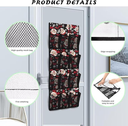 HO The Santa Claus Door Hanging Shoe Organizer for Merry Christmas,Easy to Install Over The Door Organizer for School,Space Saving with 12 Pockets Wall Hanging Storage