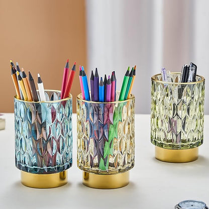 Makeup Brush Holder Organizer,Toothbrush Holders,Desk Pen Pencil Holder,Multifunctional Vintage Glass Brush Cup（A39-1-US）