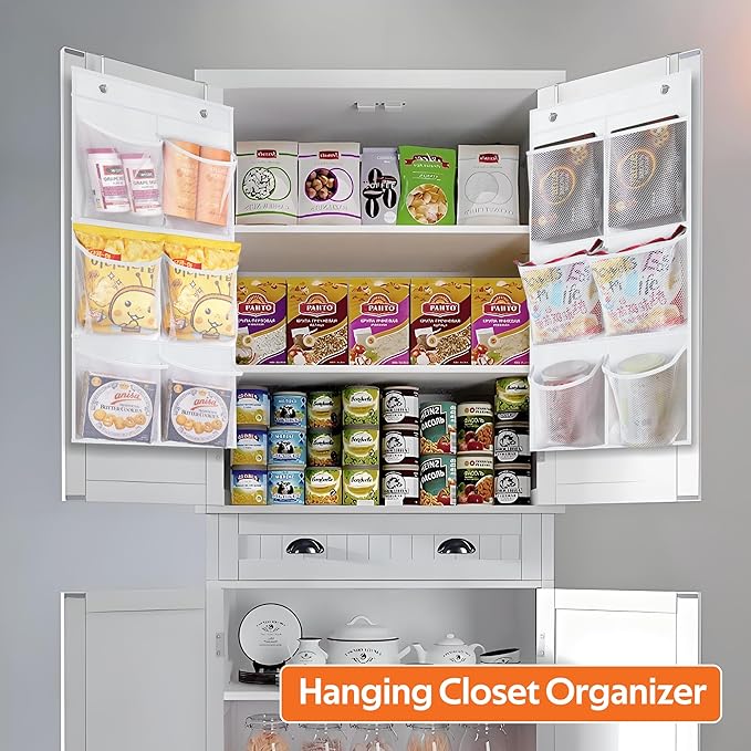 KIMBORA 2 Packs Narrow Over the Door Shoe Organizer and 12 Large Mesh Pockets Hanging Storage White