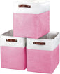 Bagnizer Large Fabric Storage Baskets | 50L Storage Bins, Decorative Linen Closet Baskets with Handles for Organizing, Shelf, Toys, Clothes, Home, Office, Nursery, 17x12x15Inches (Pink&White)