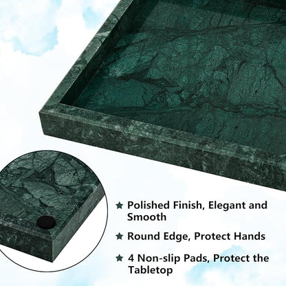 Real Natural Marble Tray for Bathroom, Vanity, Kitchen and Desktop, Rectangle Genuine Marble Stone Tray for Jewelry, Cosmetics, Candles, Lotion, Perfume and Home Decor