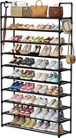 Shoe Rack, 10 Tier Shoe Storage Organizer with Hooks,Fit 40-45 Pairs Shoes,Metal Tall Shoe Shelf for Closet Entryway, Space Saving Tower for Living Room Hallway