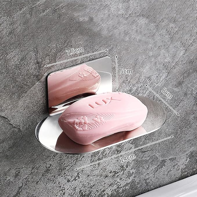 Adhesive Soap Dish, Bath Soap Dish for Shower, 304 Stainless Steel Wall Mounted Bar Soap Holder for Bathroom Kitchen- No Drilling (Chrome)