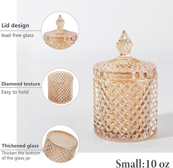 2 Pack Qtip Holder Thick Glass Apothecary Jars with Lid for Bathroom Decor Storage Organizer for Cotton Swabs, Balls, Pads, Floss Picks, Candy, Jewelry, Amber