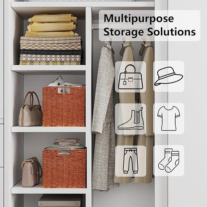 Vagusicc Wicker Storage Basket, Set of 2 Hand-Woven Paper Rope Wicker Baskets, Foldable Cube Storage Bins, 11 inch Storage Basket, Square Baskets for Organizing Shelves & Decor, Orange (11″×11″×11″)