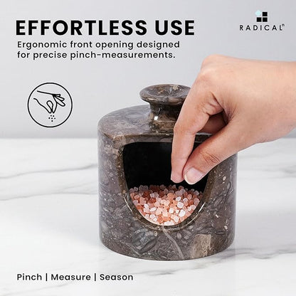 Radicaln Marble Salt Cellar 4.5" Inch Oceanic Handmade Salt Jar & Table Pig Salt Cellar Storage For Kitchen Countertop, Ideal Salt Container, Salt Dish & Sugar Bowl For Table