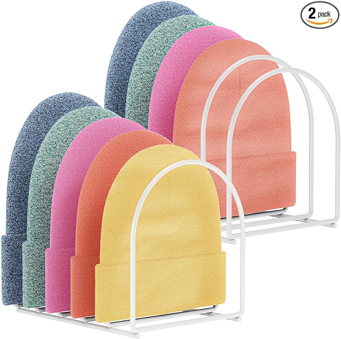 2 Pack White Metal Beanie Organizer for 12 Hats, Vertical Knitted Hat Display Stand for Multiple Hats, Beanie Storage for Closet Entryway Desktop Bedroom