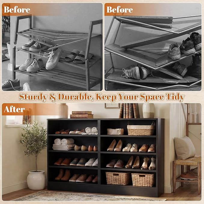 Homieasy Shoe Cabinet, 5-Tier Modern Wood Shoe Storage Organizer with 3 Adjustable Shelves for Entryway, Multi-Purpose Display Shelf & Storage Cabinet for Living Room, Bedroom, Black