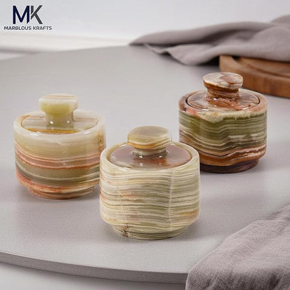 MARBLOUS KRAFTS Marble Salt Cellar with Lid 3" Inch Green Salt Jar & Table Salt Storage For Kitchen Countertop, Ideal Mother’s Day Gift for Mom, Salt Container, Salt Dish & Sugar Bowl For Table