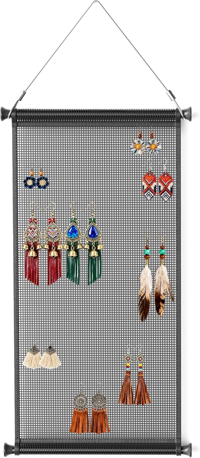 Hanging Earring Organizer & Holder - Wall Mount Earring Display Storage for Women, Holds Multiple Earring Types, 1 Pack, Black, for Bedroom&Living Room